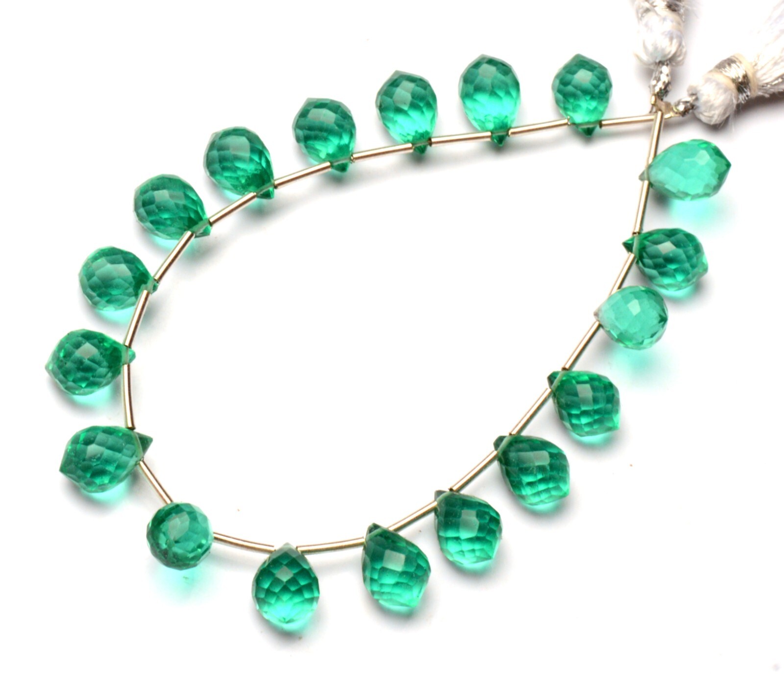 Emerald Gem Color Quartz Faceted 9×7 mm Size Teardrop Shape Briolette Beads 7″