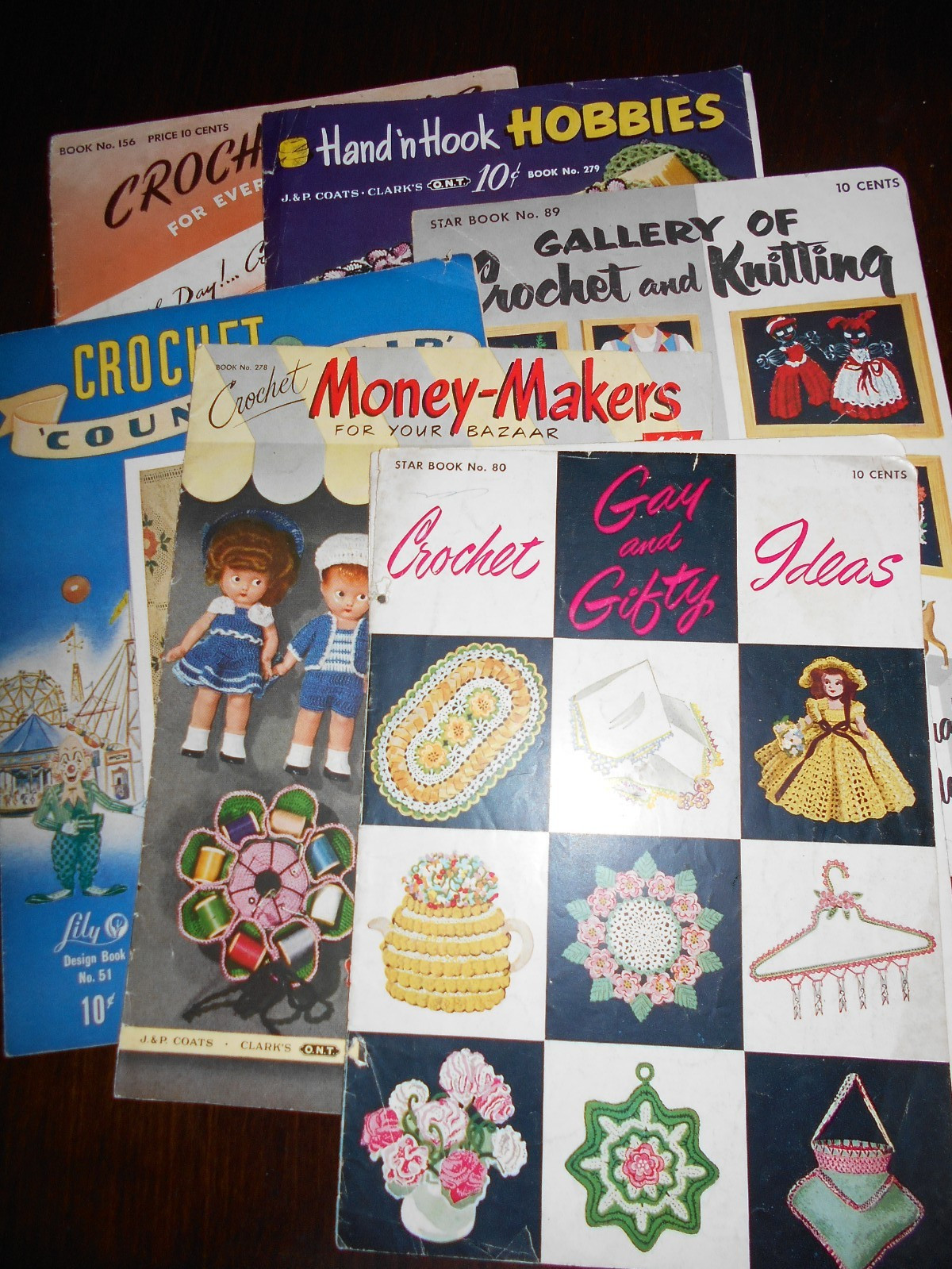 Vintage 6 Crochet Pattern Books for Gifts Bazaar, Star 80-89, Lily 51, Clark 279