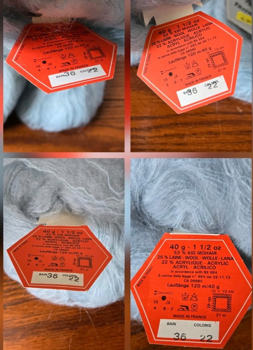 Vtg Georges Picaud Tricheuse Mohair Yarn Light Blue #22 Lot of 9 SAME DYE LOT