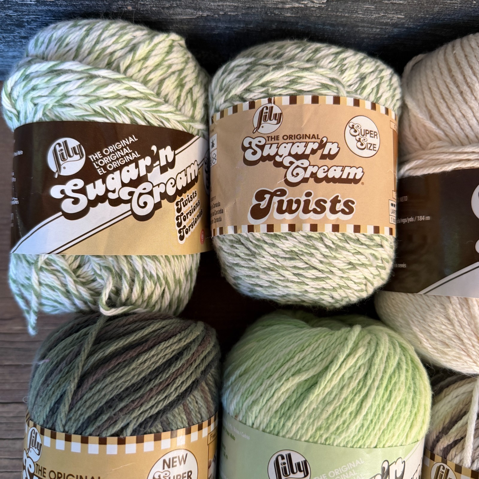 12 Skiens Yarn Lily Sugar and Cream Assorted Colors , Stripes Twist