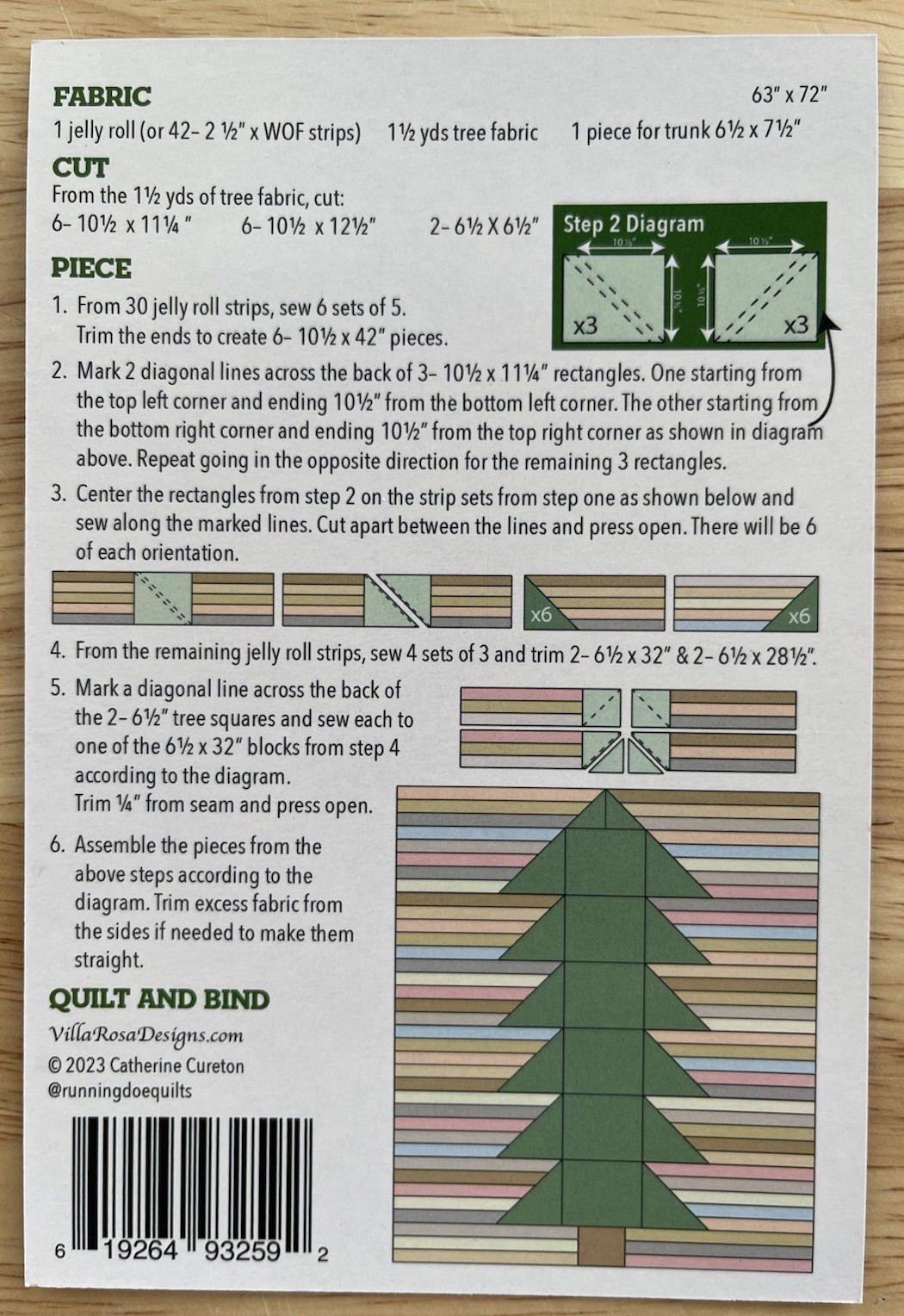 Quilt Sewing Pattern Card ~ Tall Pine By Running Doe Quilts Villa Rosa Designs