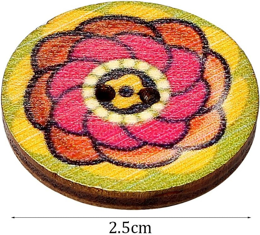 Eubags 100 Pcs Mixed Color Wood Buttons, 1 Inch Natural round Shapes Retro Vinta