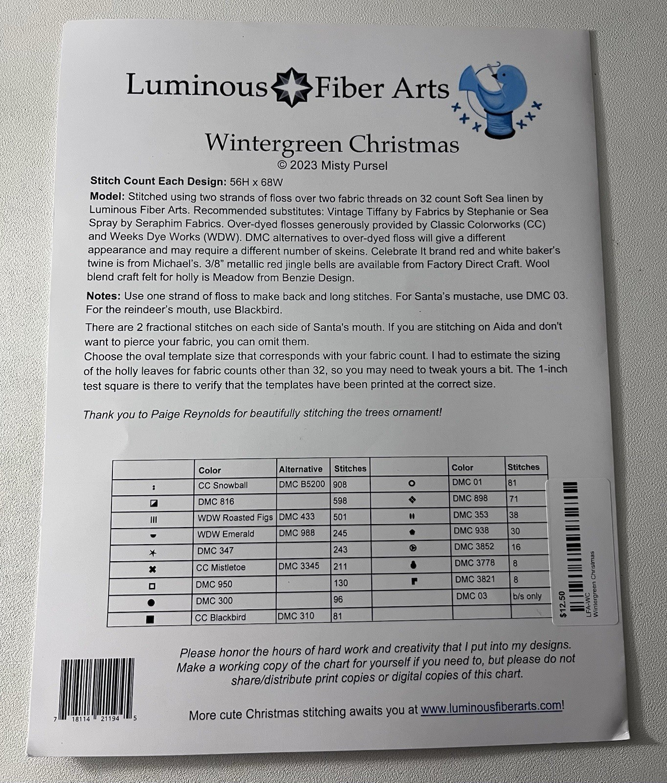 Wintergreen Christmas~Luminous Fiber Arts Cross Stitch Pattern Only