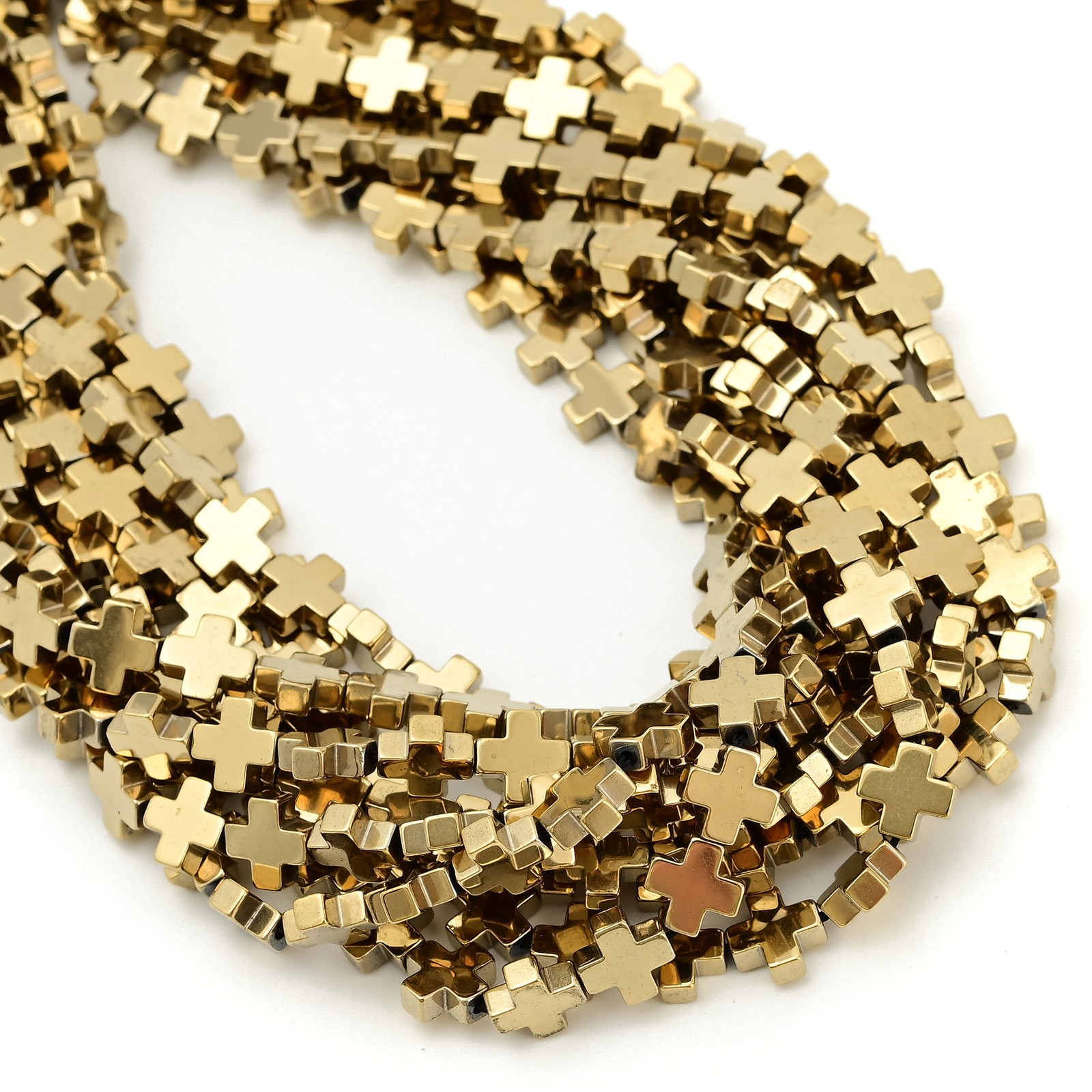 Gold Plated Hematite Cross Beads 8x8mm 10x10mm 15.5″ Strand