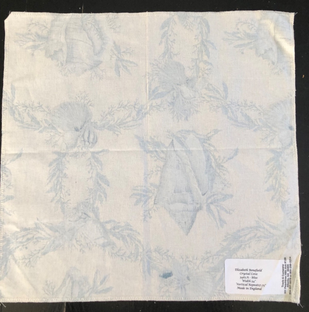 ELIZABETH BENEFIELD Crystal Cove in Blue 18 x 18 3/8″ Cotton Fabric Sample