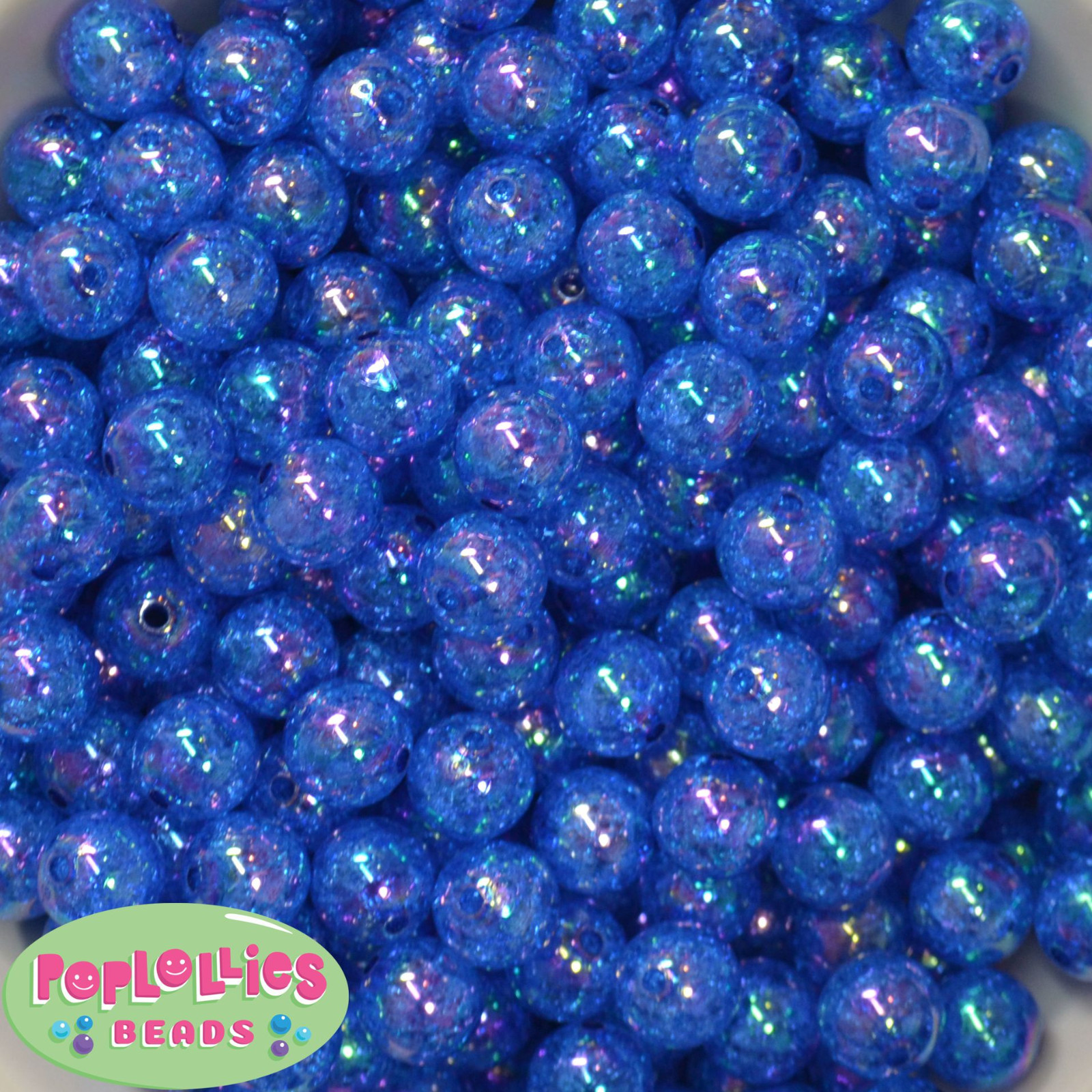 12mm Royal Blue Acrylic Crackle Style Bubblegum Beads Lot 40 pc.chunky gumball