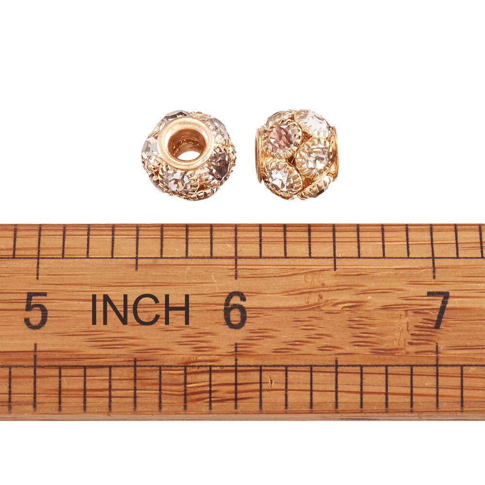 30x Rondelle Light Gold Crystal Brass Beads Crafts with Clear Rhinestone 12x10mm