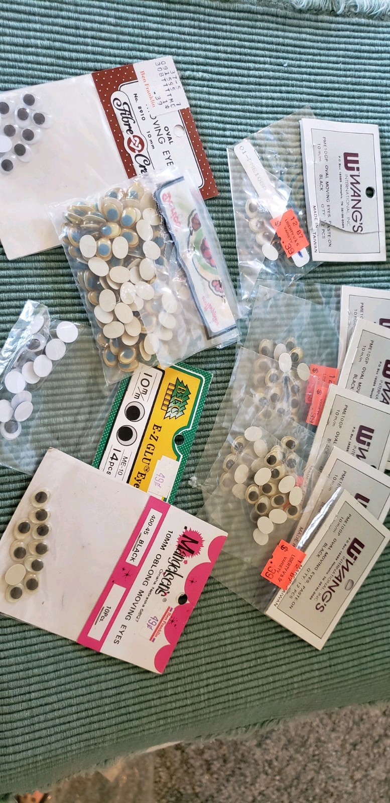 Large Lot Of Glue On Googly Wiggle Eyes, Most NIP, 3 mm to 15 mm