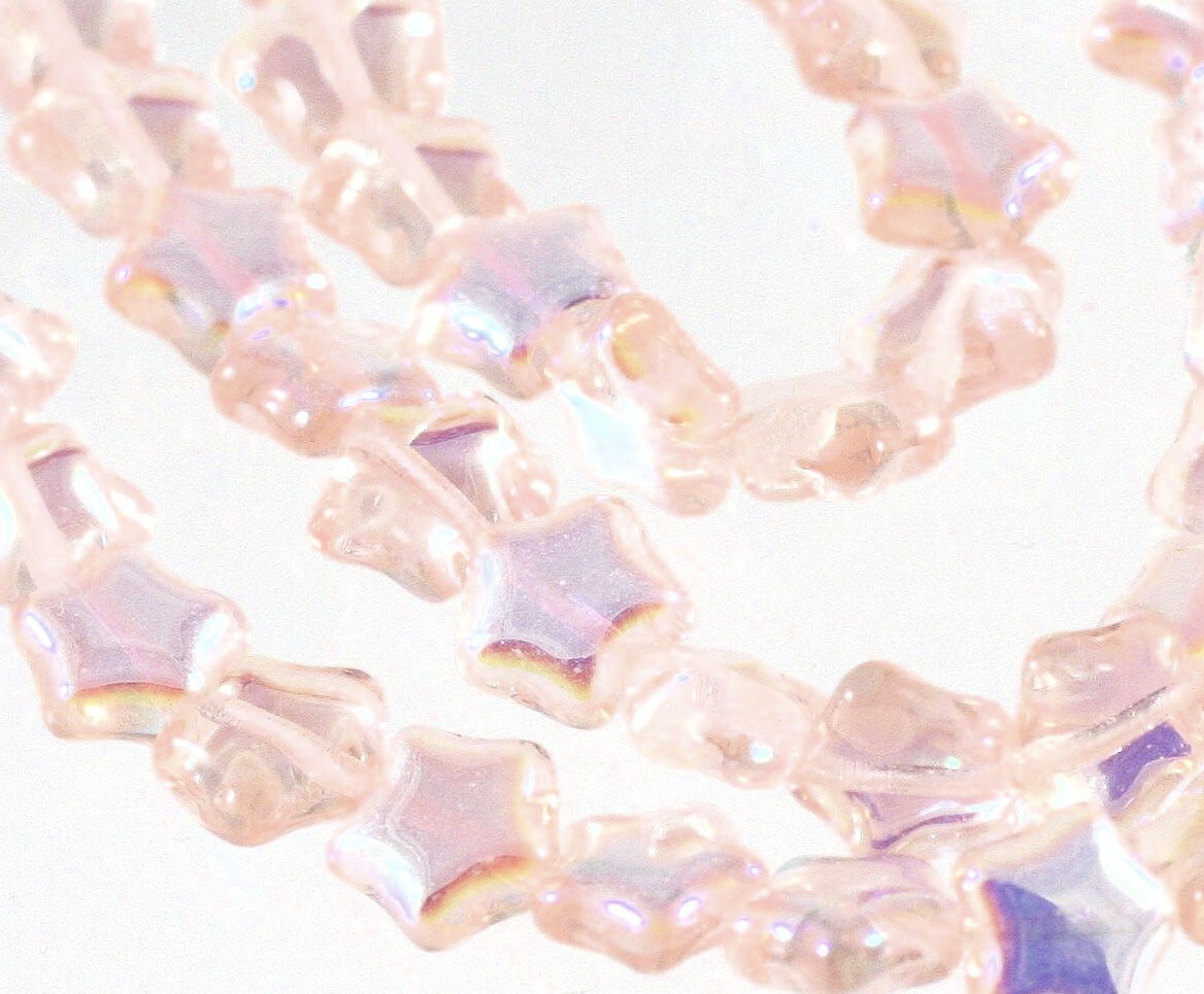 Czech Pressed Glass AB Light Rose Pink 8x8mm Star Beads 1 Strand(55) *