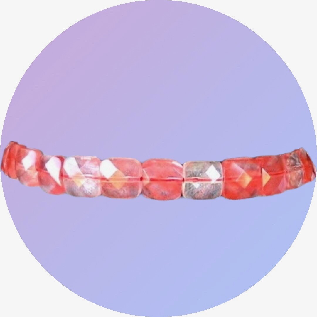 Cherry Quartz (Lab) Faceted Square Bead 16″ Strand | 10x10mm | 39 Beads |