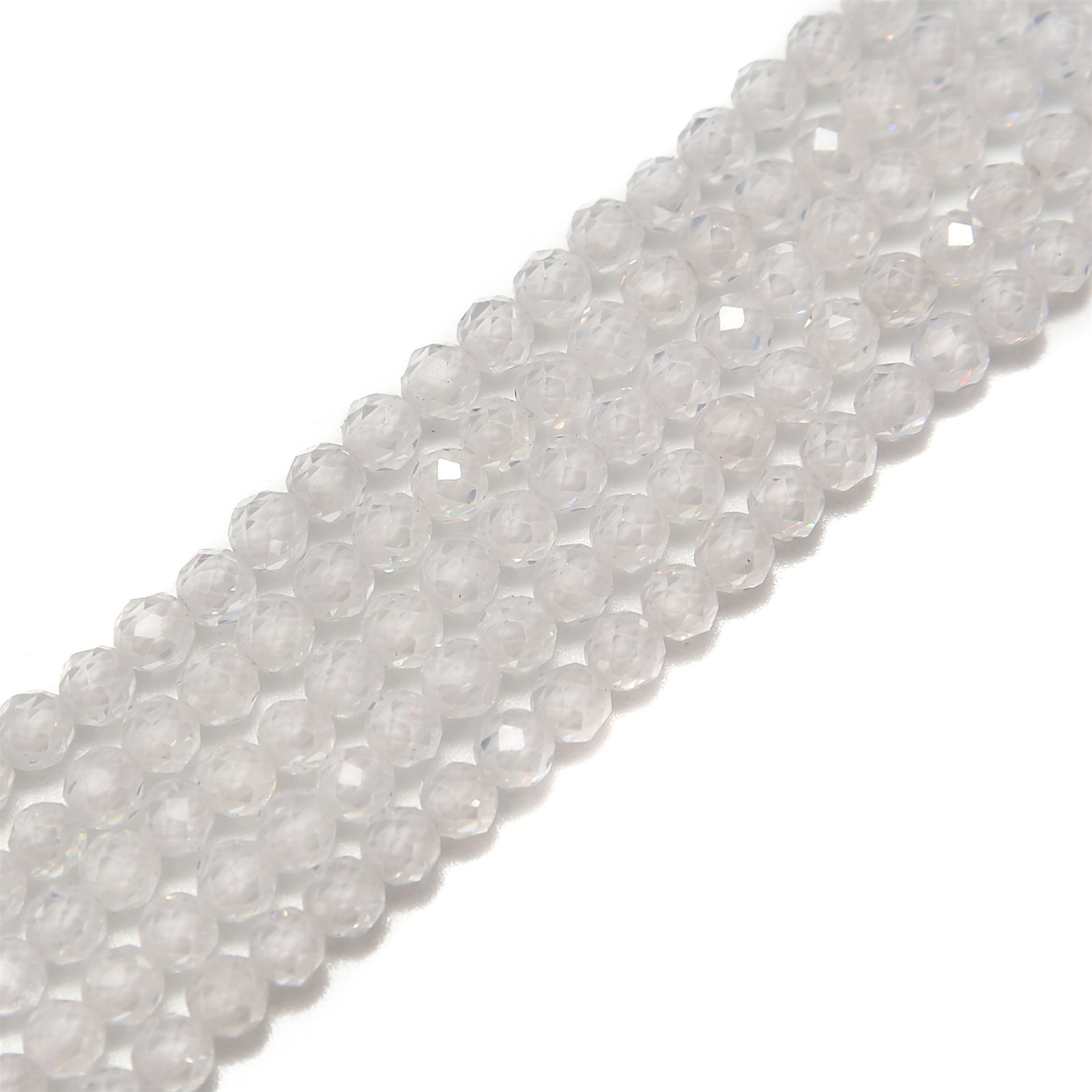 Clear Cubic Zirconia Faceted Round Beads 2mm 3mm 4mm 15.5” Strand