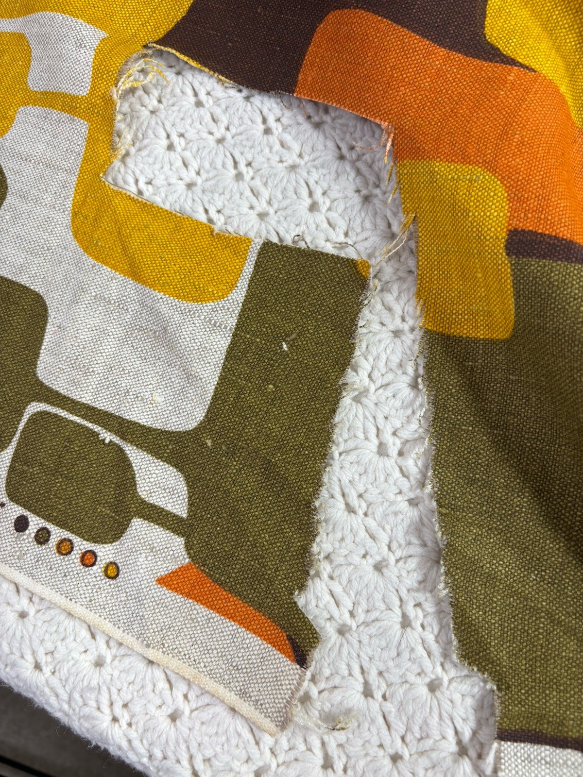 Vintage Filkauf Screen Printed Linen Fabric MCM Retro Orange Brown 100% Linen