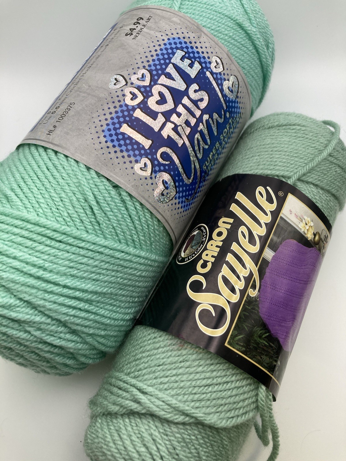 I Love This Yarn Color Ocean & Caron Sayelle Lt Fir Green Mixed Lot 2 Skeins +