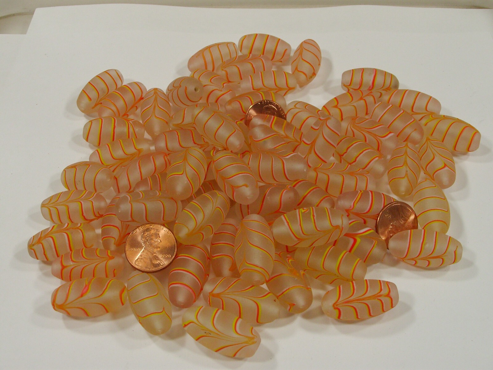 2 Pounds Light Peach Feather (14mm x 27mm) India Handmade Glass Beads (GP-20) ⭐
