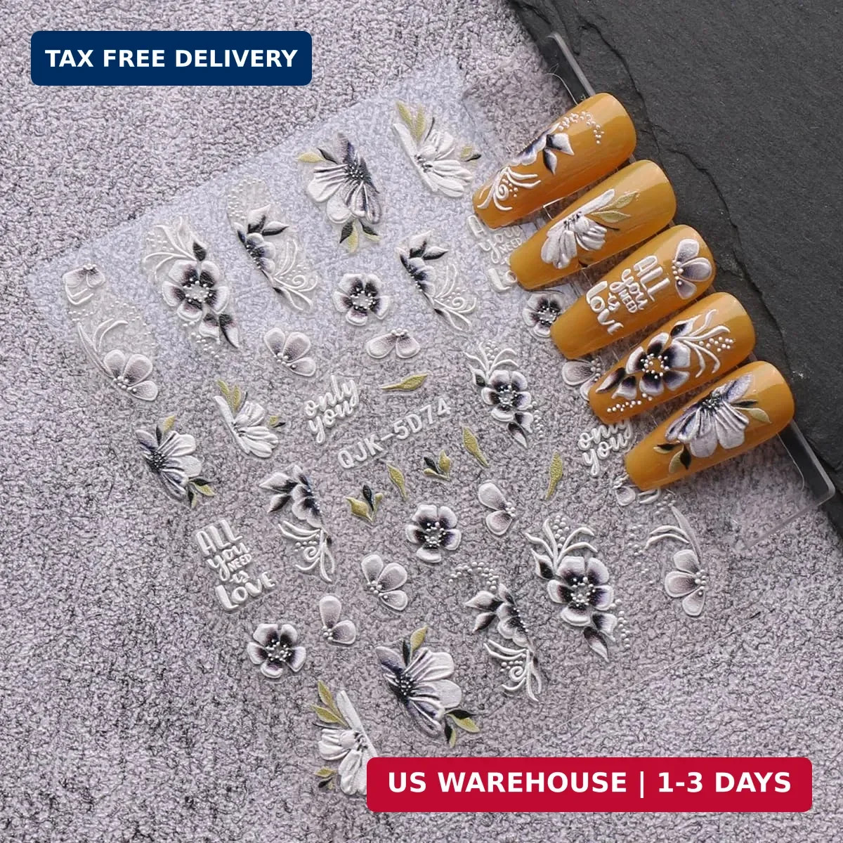 6 Sheets 3D Embossed Spring Flower Nail Art Stickers Decals Self-Adhesive Pegati