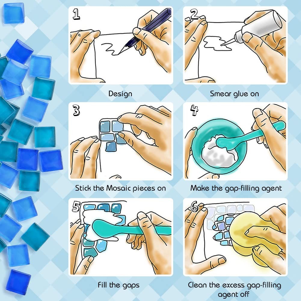 Glass Mosaic Tiles 2.2LB, 4 Shapes Stained Glass Pieces for DIY Crafts, Home Dec