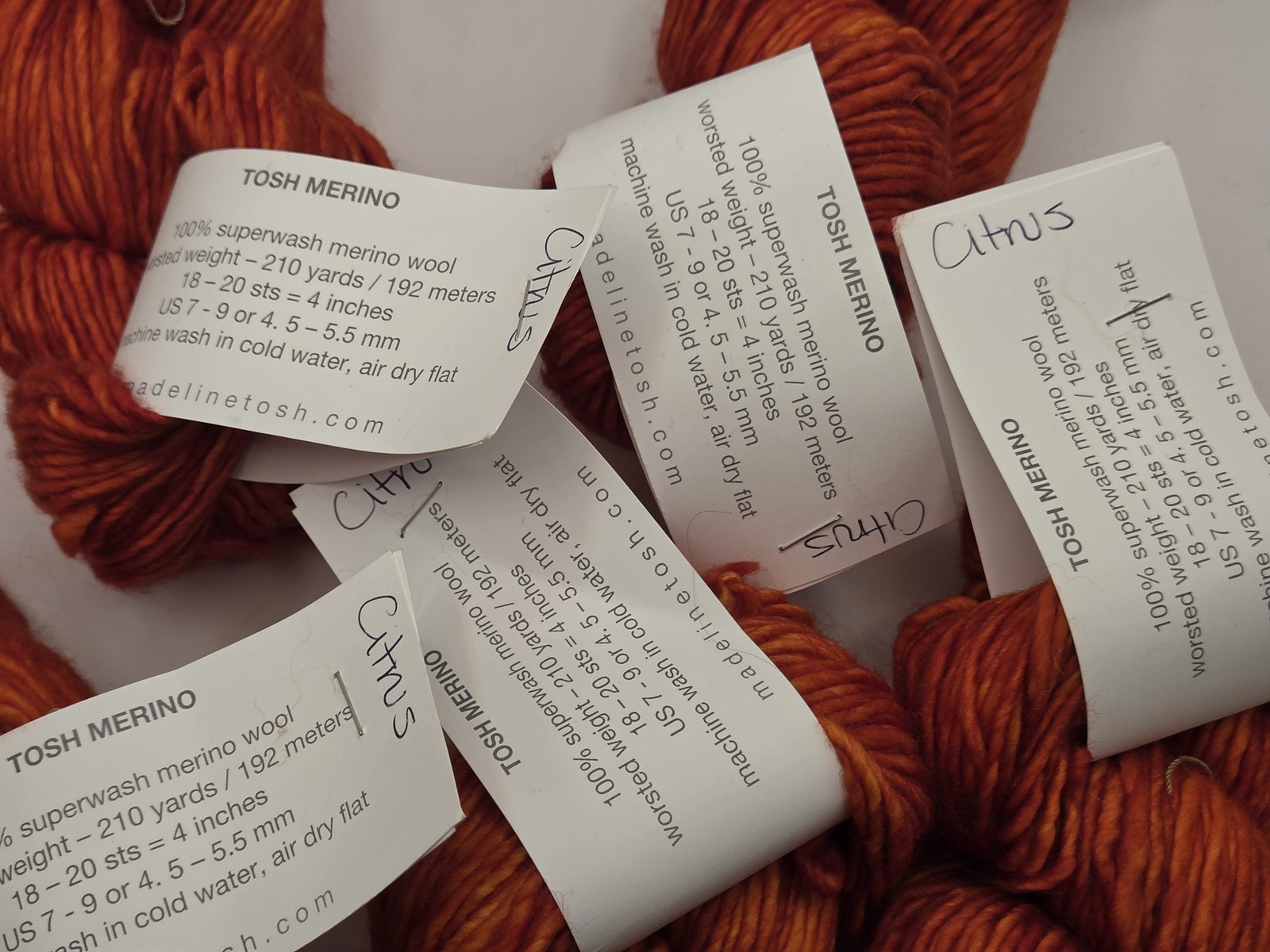 5 Skeins Madelinetosh Tosh Merino Citrus 100% superwash merino wool Worsted Dye