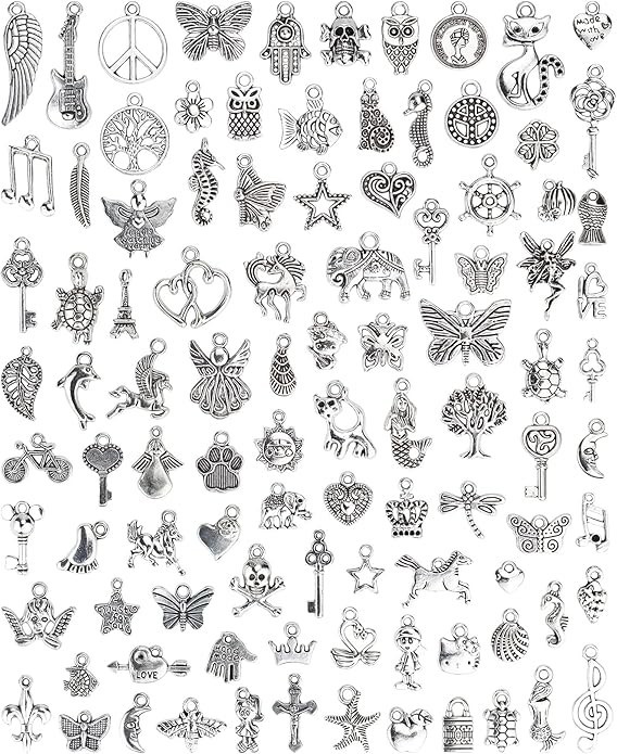 100pcs Tibetan Silver Charms Bulk Assorted Jewelry Making DIY Bracelet Pendant