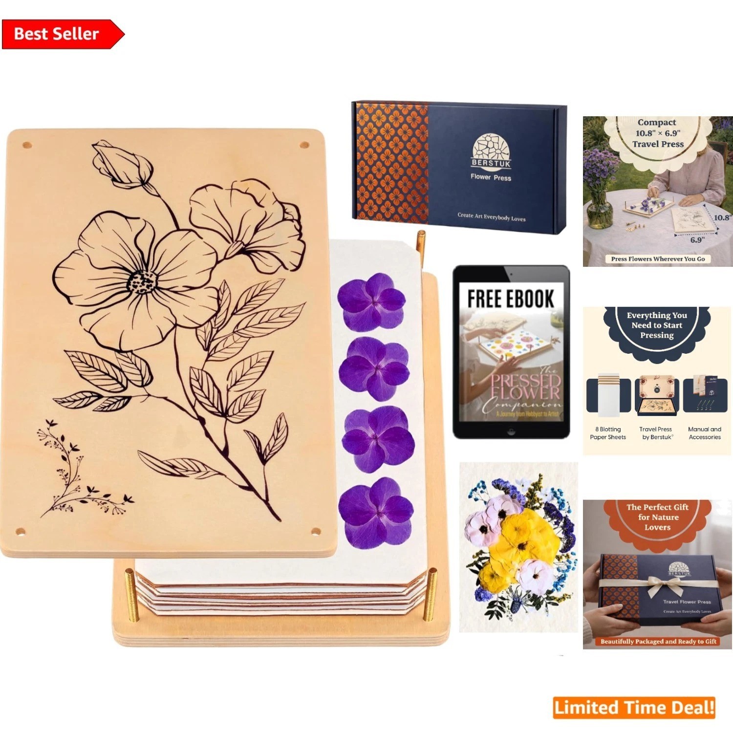Elegant Wooden Flower Press Kit for Adults & Teens – Video Tutorials Included
