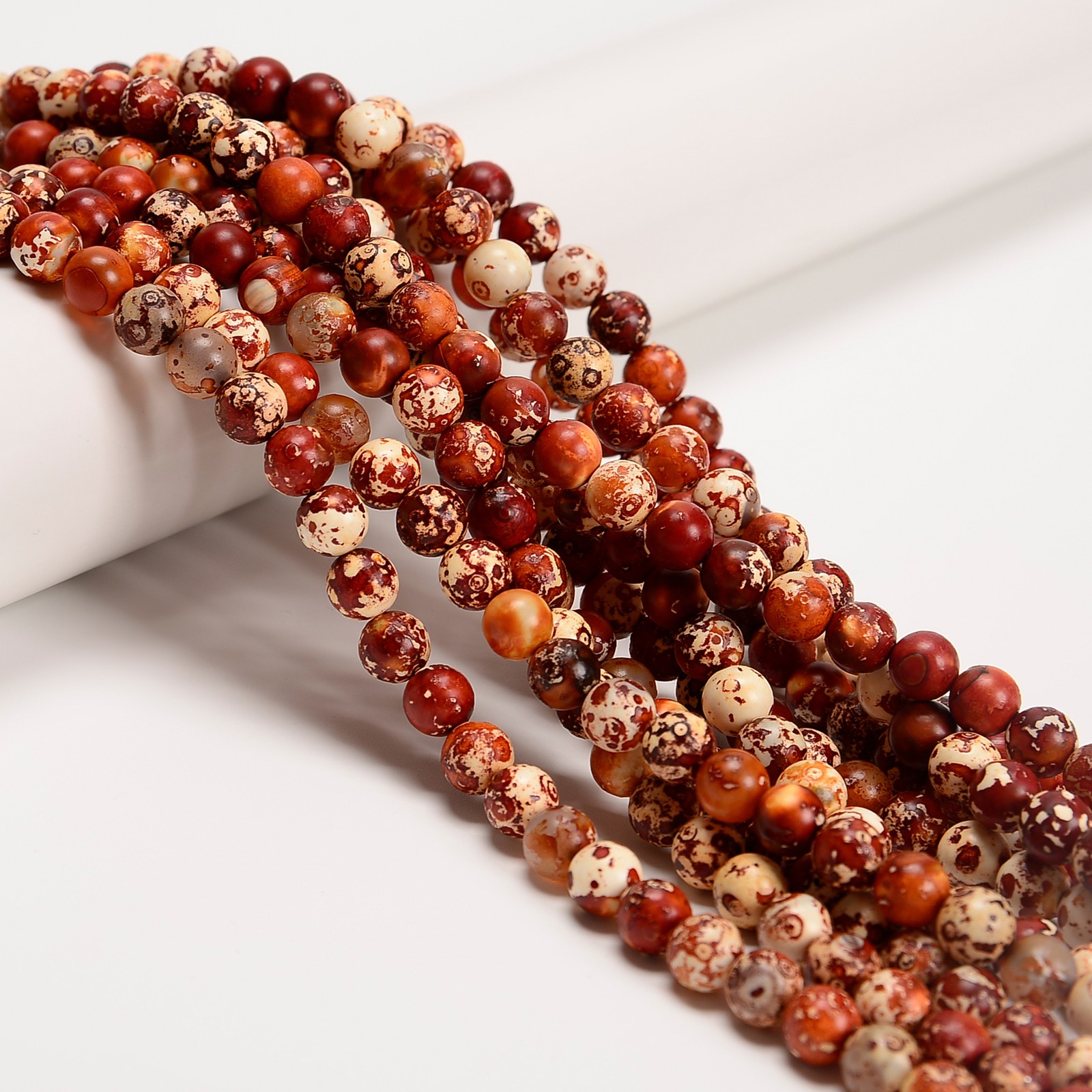 Orange Brown Tibetan Agate Smooth Round Beads Size 8mm 15.5” Strand