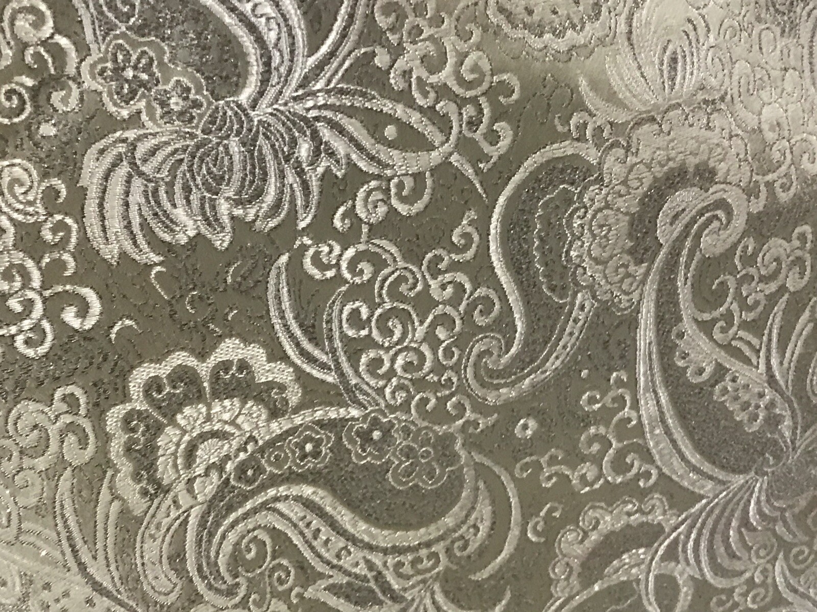 Ivory Silver Paisley Metallic Brocade Fabric 60” Width Sold By The Yard