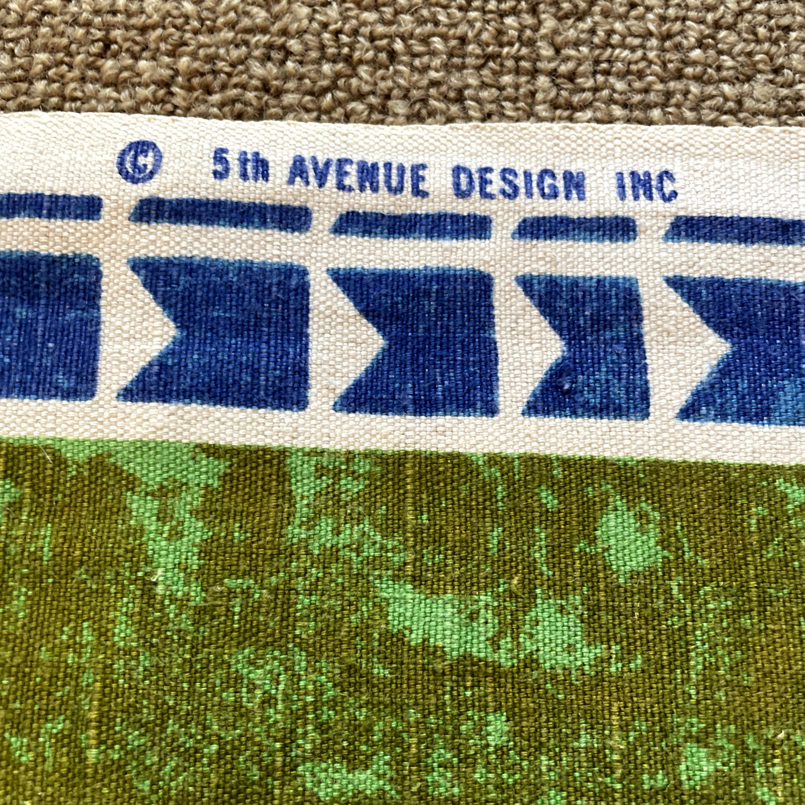 VTG 60s 5th Avenue Design Screen Printed Fabric Mid Century Modern 56 x 50 Blue