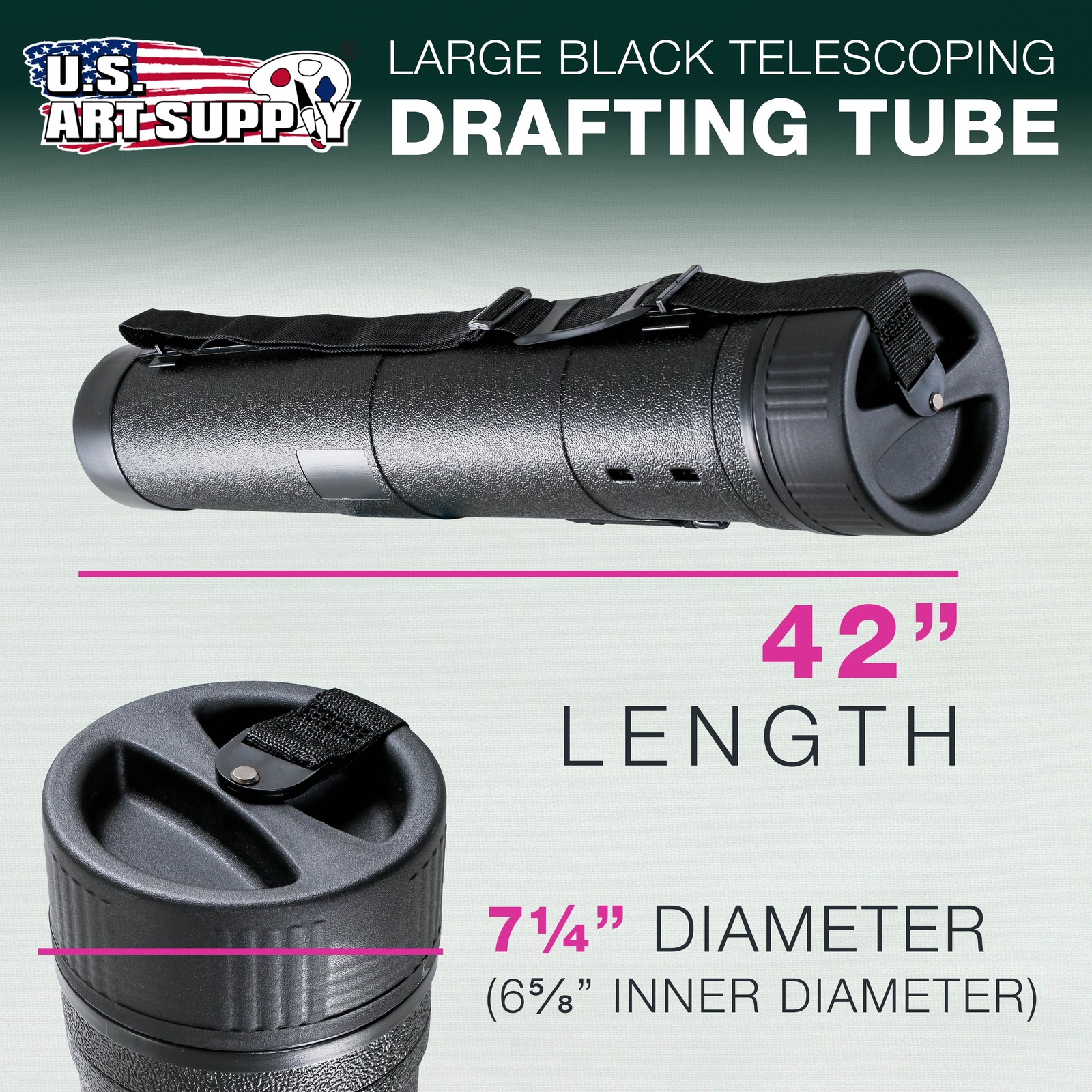 Drafting Drawing Poster Tube EXTRA-LARGE Black Diameter: 7-1/4″, Len: 42 to 62″