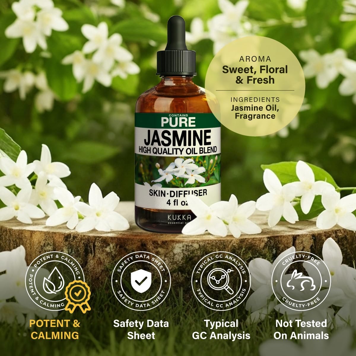 100% Pure Jasmine Oil – 4 Fl Oz 4.00 (Pack of 1), Clear to Pale Yellow