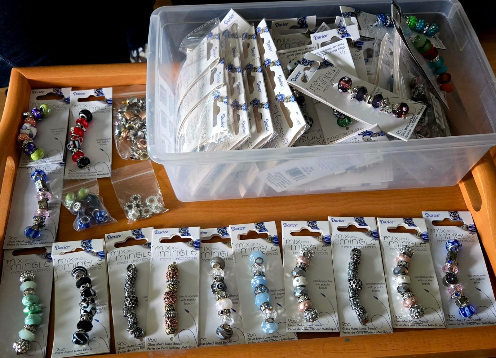 Darice Mix & Mingle LOT of 65+ NEW in PKG Lined GLASS/METALLIC BEAD SETS