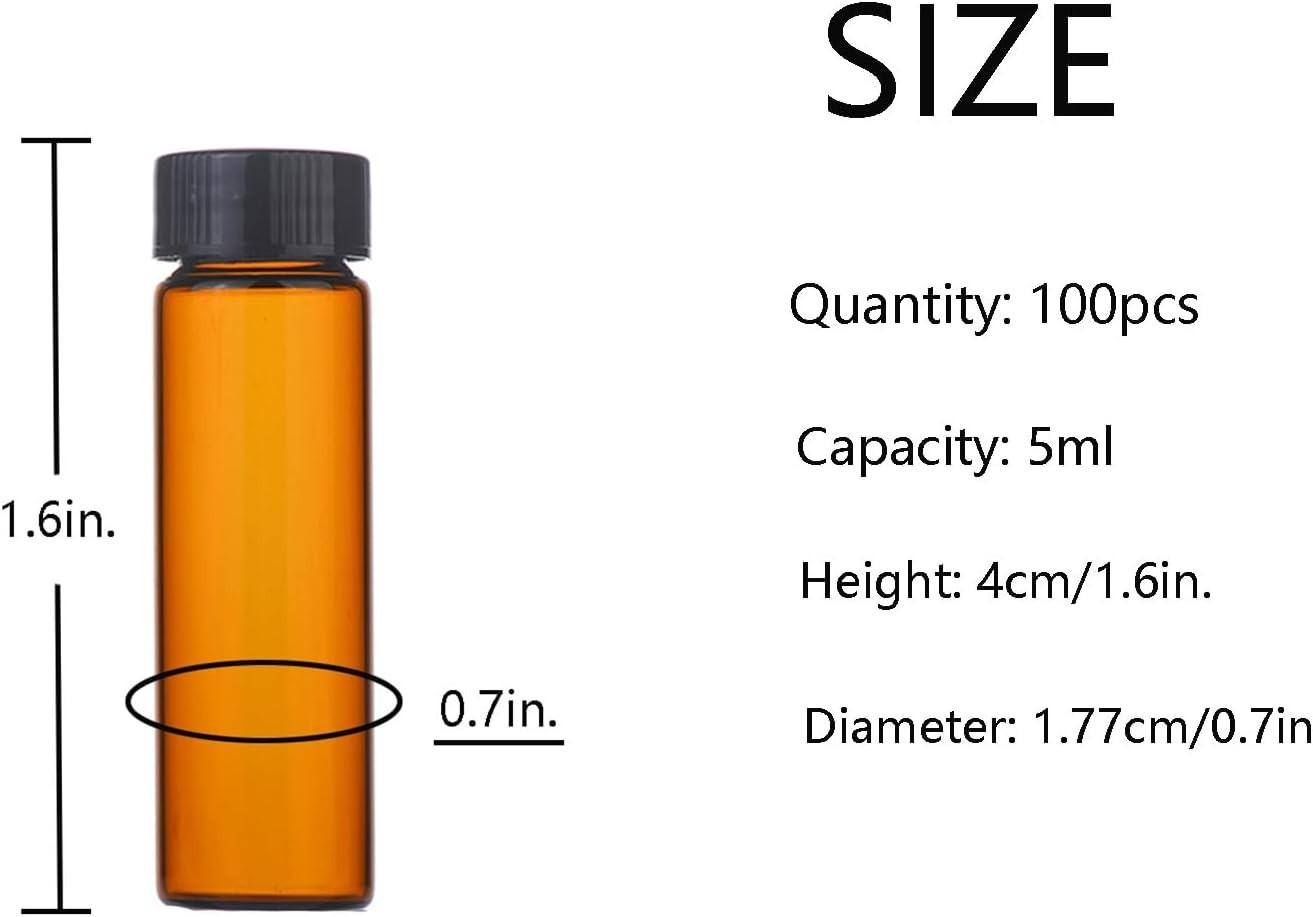 Amber Glass Vials 5ml 100pcs – Leak Proof Sample Bottles