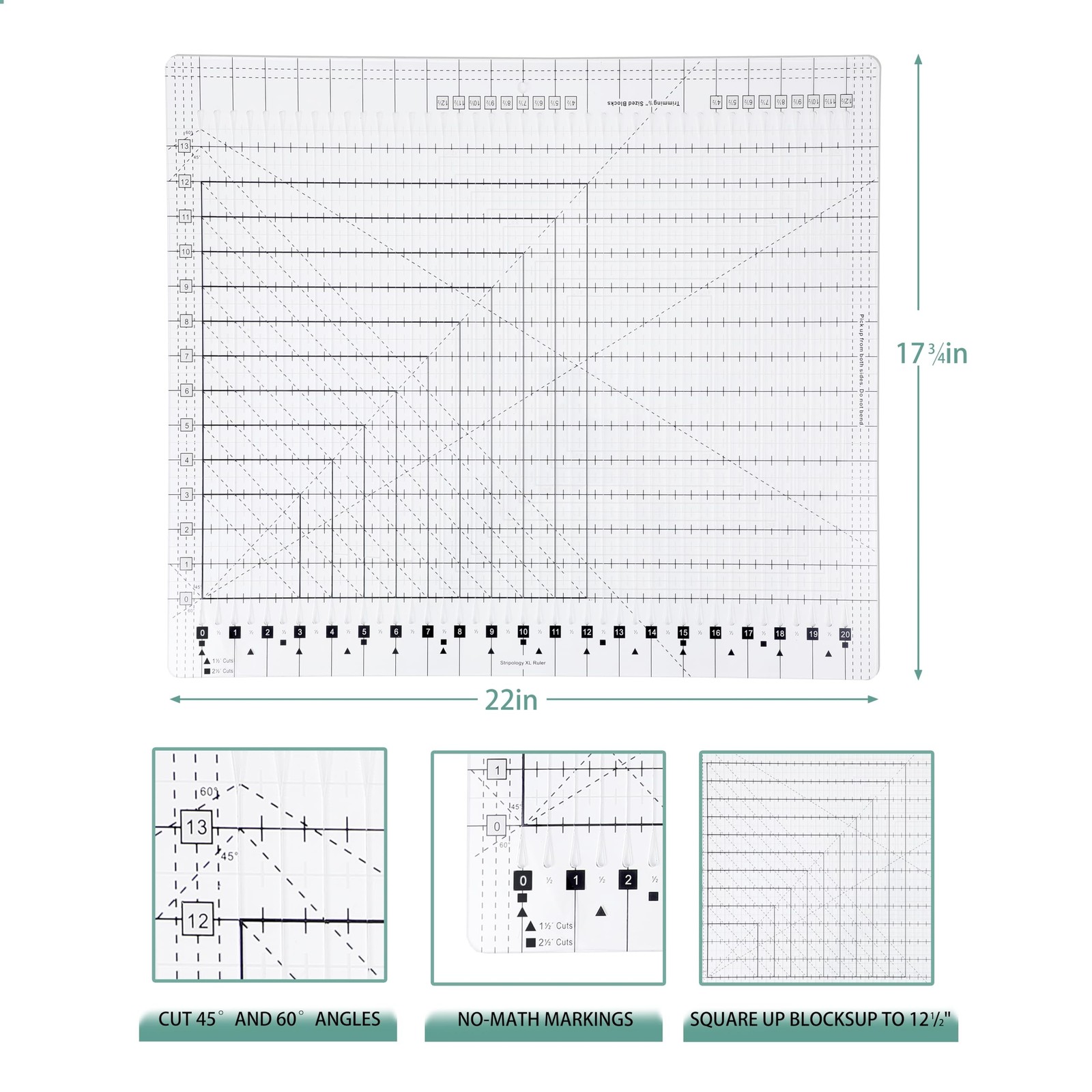 17-3/4 “x 22” XL Slotted Quilting Ruler – Non-Slip Acrylic Template for Pr