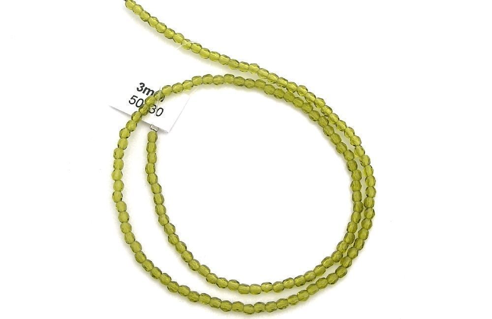 Czech Fire Polished Round Faceted Beads in Light Olivine color 16″ strand