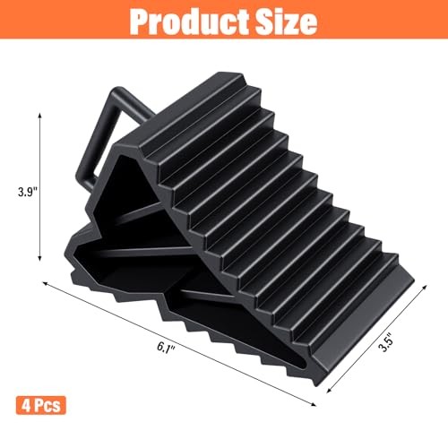 4 Pack Wheel Chocks for RV Trailers & Camper, Heavy Duty Non-Slip Tire