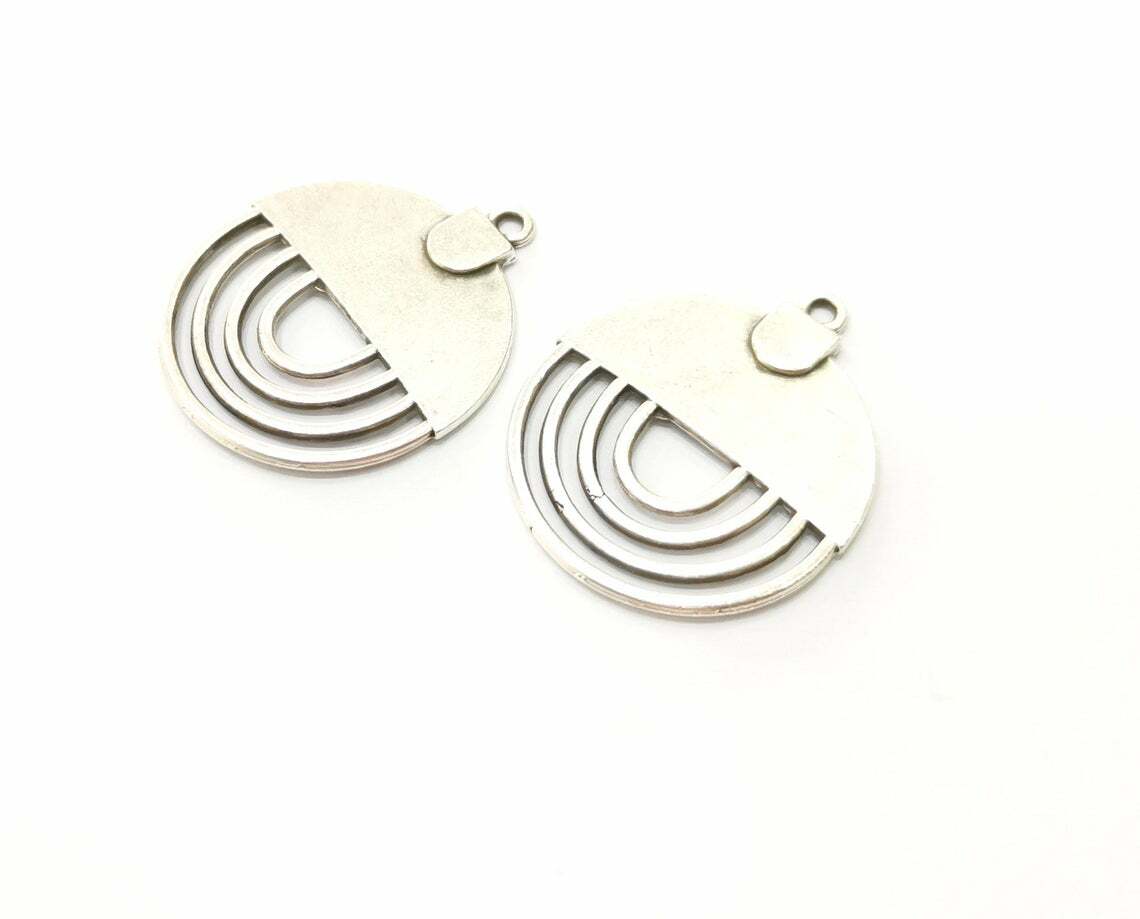 2 Circle Hoop Dangle Antique Silver Plated Charms jewelry Accessories G18372