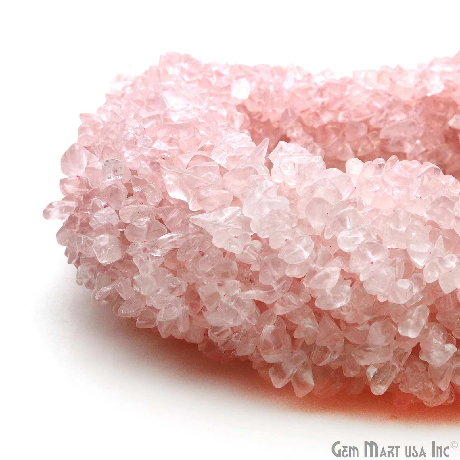 Rose Quartz Chip Beads, 100% Natural Gemtone Strand, Polished, 3-7mm, 34 Inch