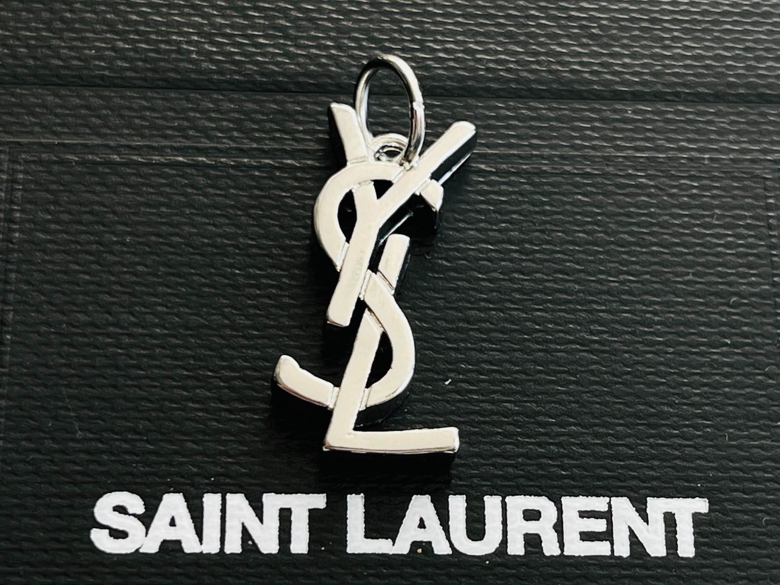 YSL charm pendant stamped zipper pull silver