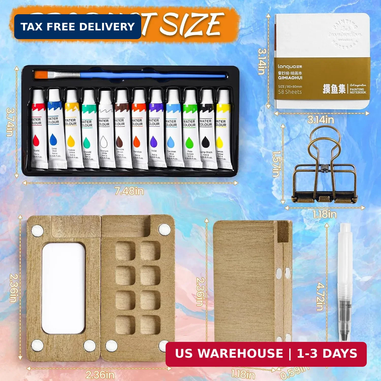 Mini Watercolor Paint set, Portable Watercolor Paint Travel Set, 12 Color Pocket