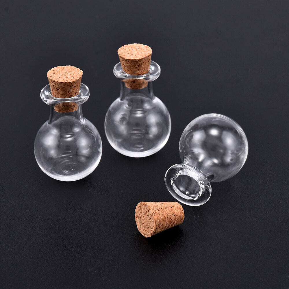 Small Cork Stopper Clear Glass Bottles Empty Jars Vials Spell Pagan Pendant Lot