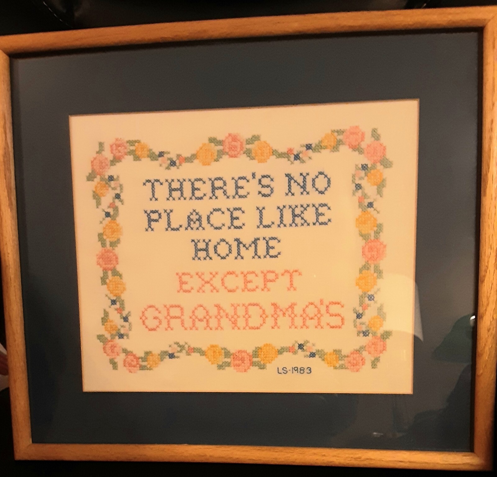Vintage Embroidered Fabric No Place Like Home Except Grandma s Hand-Sewn Picture