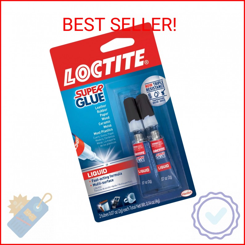 Loctite Super Glue Liquid, Clear, 0.07 fl oz Tube, 2 Pack – Superglue for Plasti
