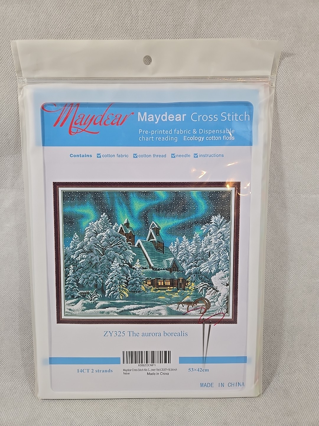 Maydear Cross Stitch Kit # ZY325 THE AURORA BOREALIS Pre-printed Fabric