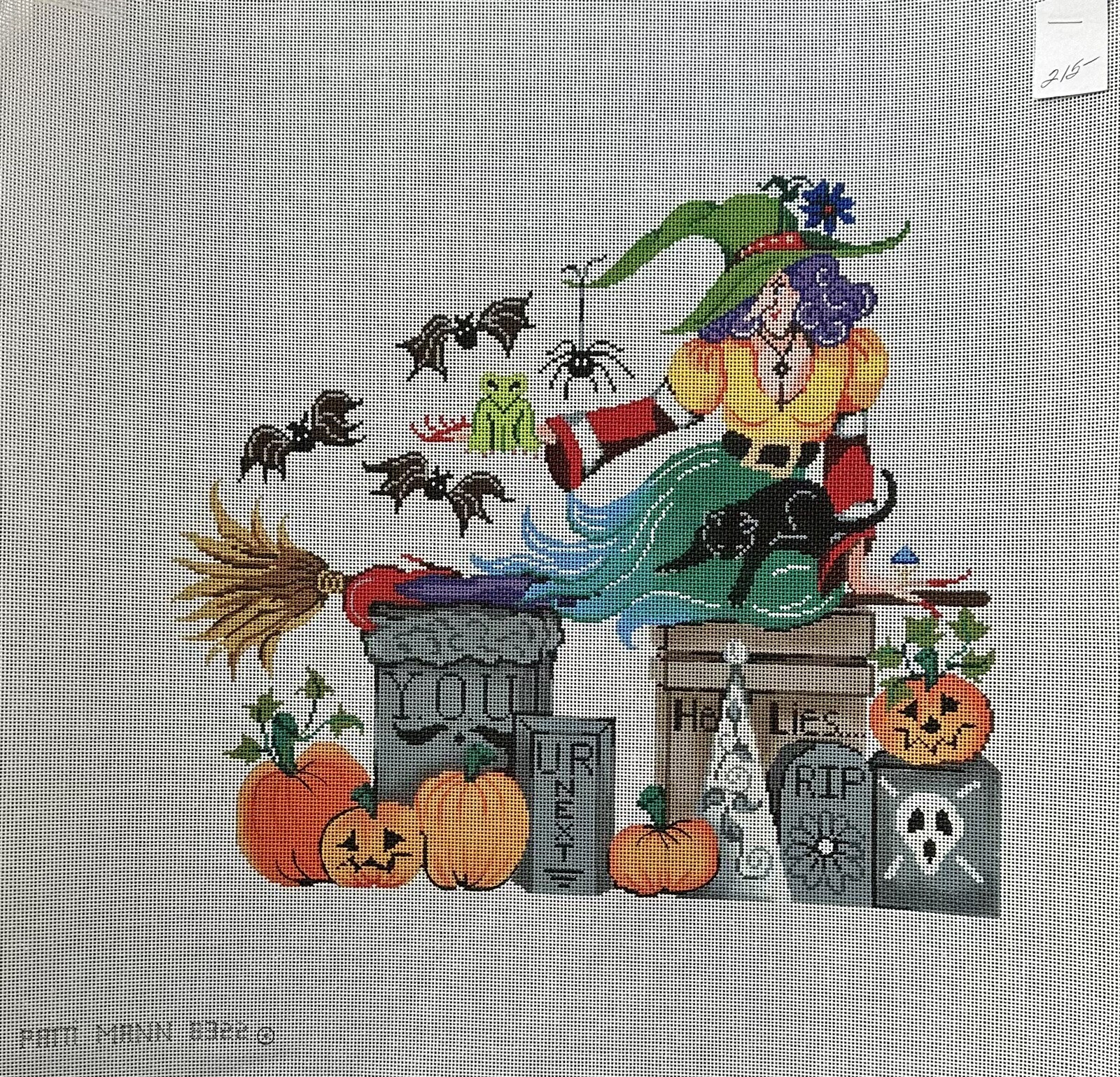 Patti Mann Halloween Needlepoint Canvas Witch In Graveyard 17”x18”