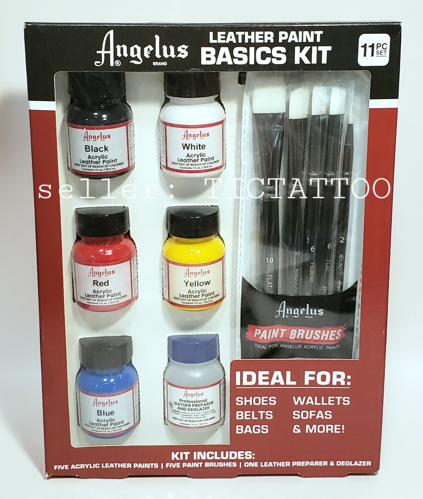 🔥 Angelus Leather Paint Basics Kit 11pc Set Paints Brushes NIB NEW