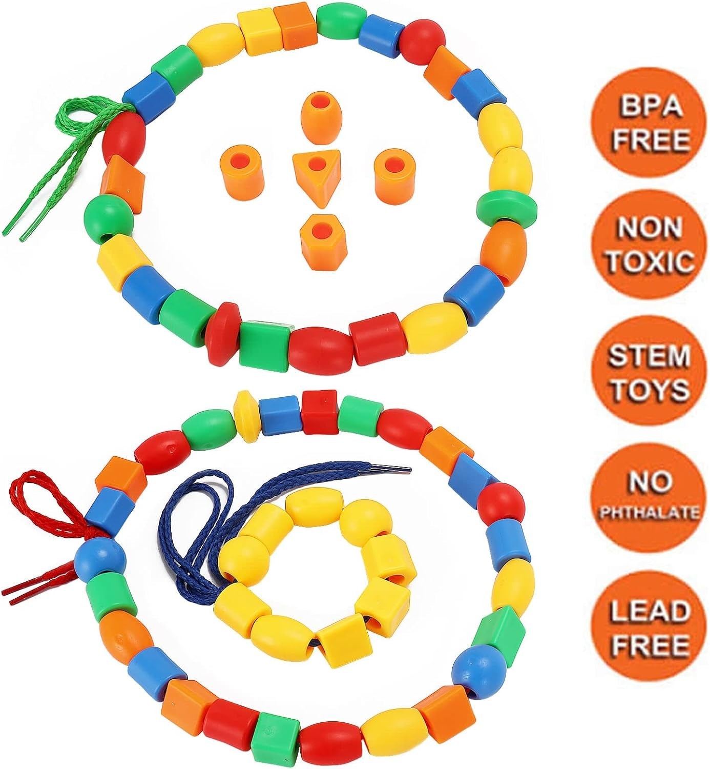 Montessori Lacing Beads Set – 70pcs for Creative Counting & Color Learning
