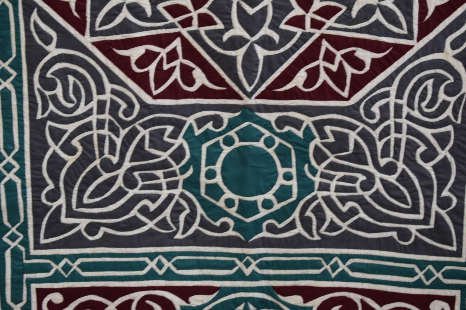 Egyptian Khayamiya Patchwork Wall Hanging Tapestry Maroon Green Star Medallion