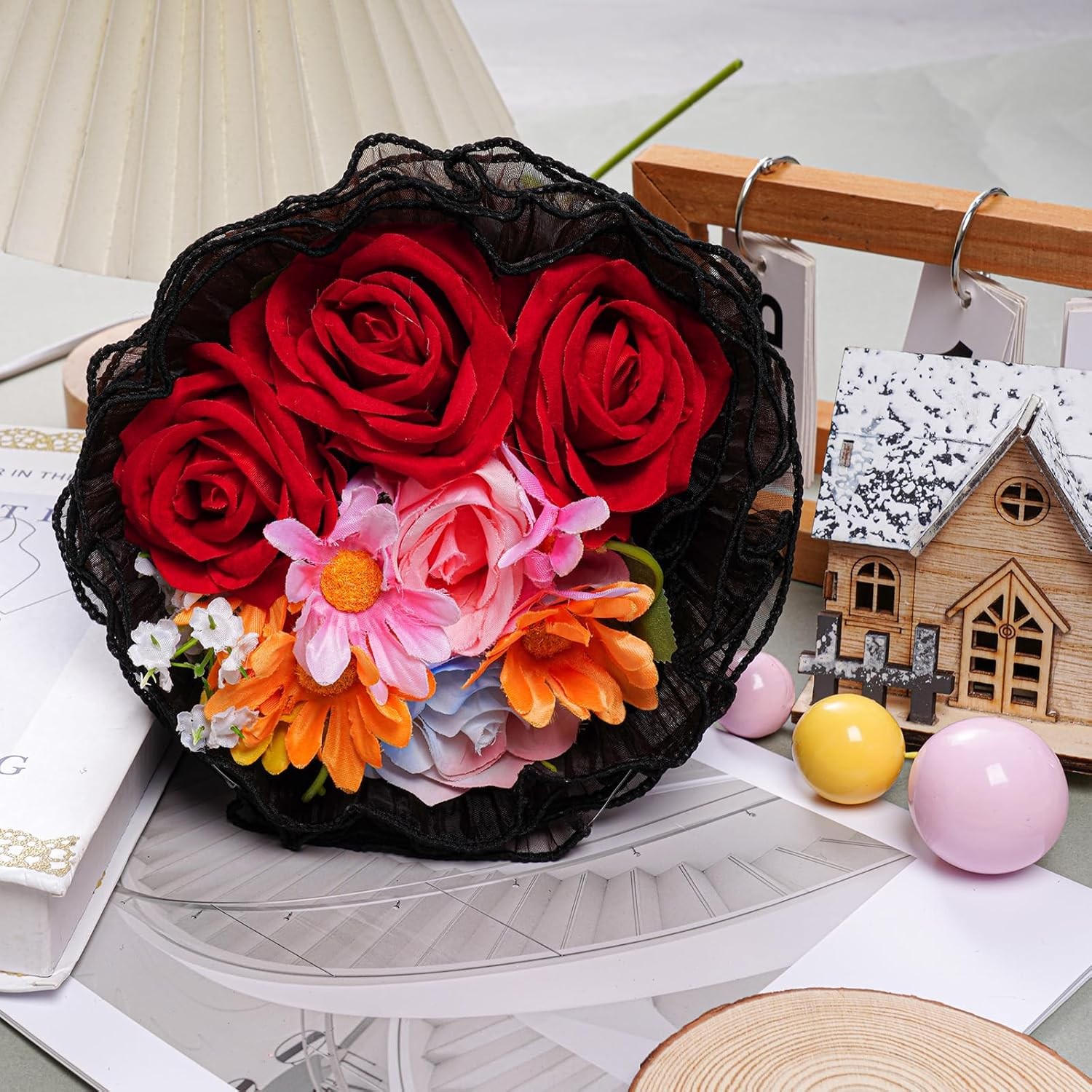 Black Flower Wrapping Mesh Paper 4 Yards of Wrinkle Resistant Floral Packaging