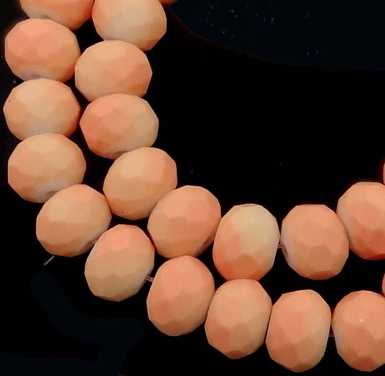 8x6mm Matte Frosted Neon Glass Faceted rondelle Beads – Light Orange / Peach 16″