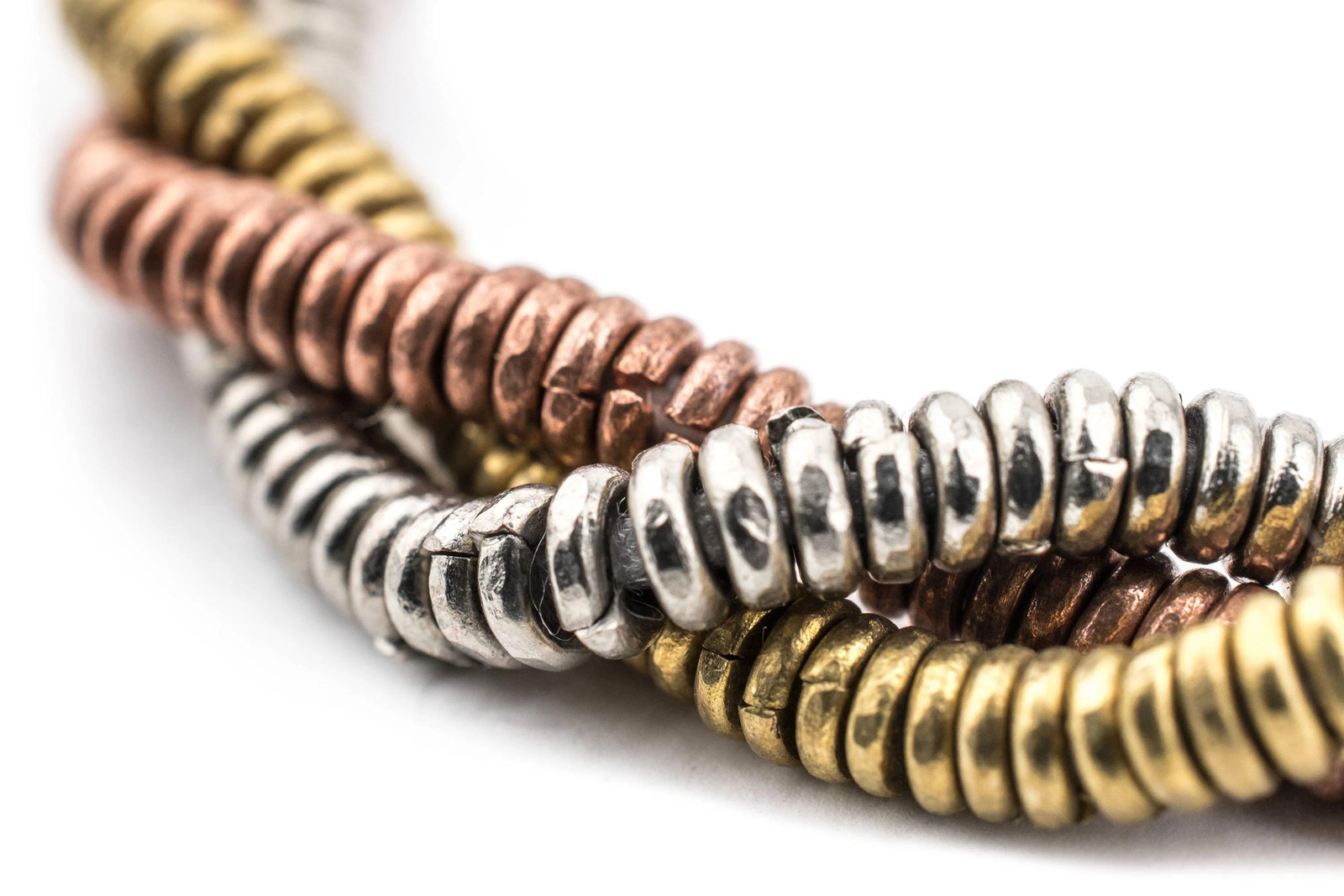 3 Strand Bundle: Kenya Metal Heishi Beads 3mm African Multicolor Handmade