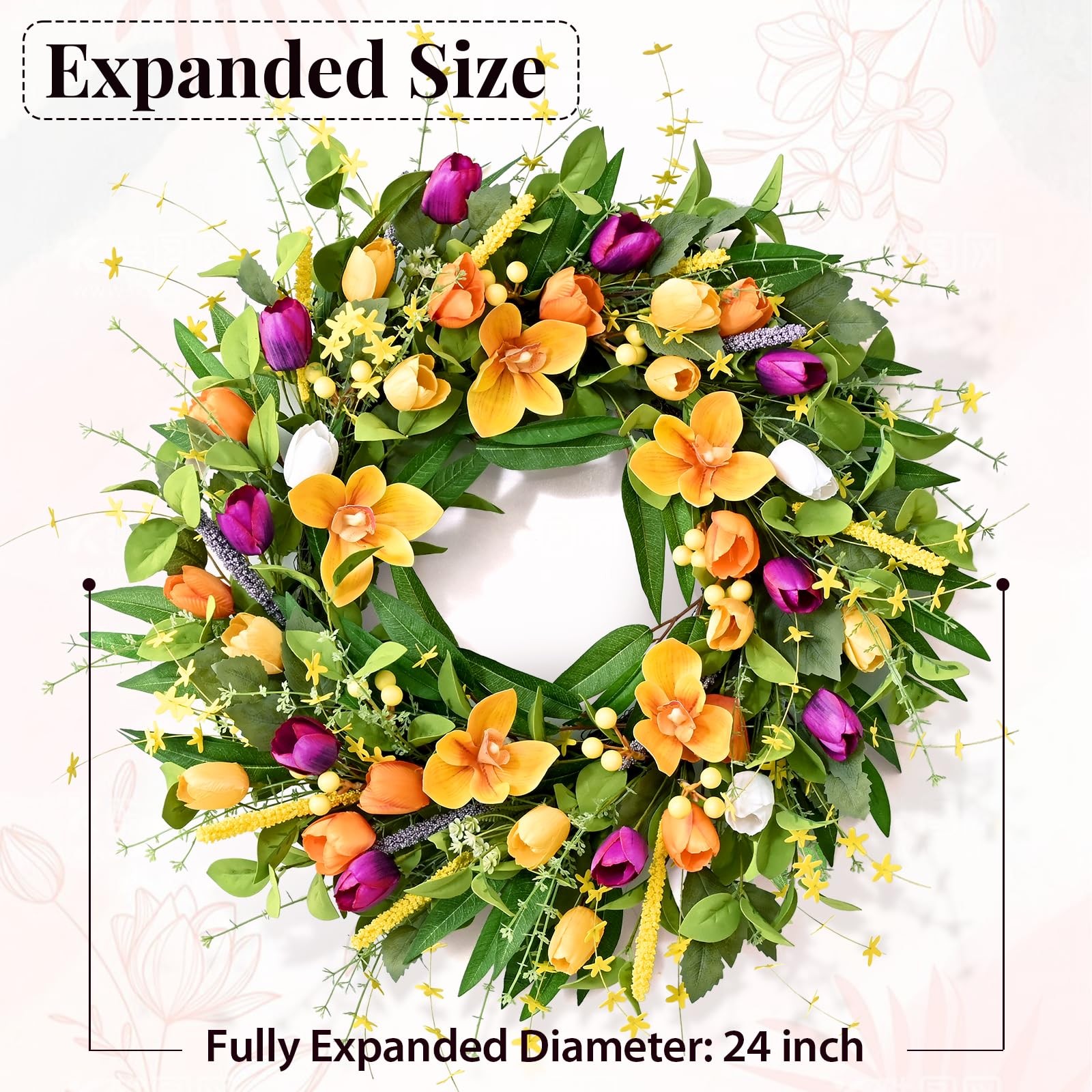 Waipfaru 24In Spring Wreaths For Front Door Spring Summer Door Wreath Tulip