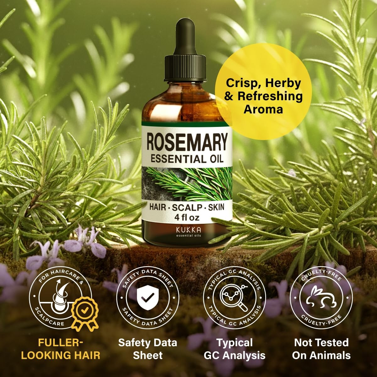 KUKKA Rosemary Essential Oils – 4 Fl Oz – for Hair, Skin, Diffuser, Aromather…